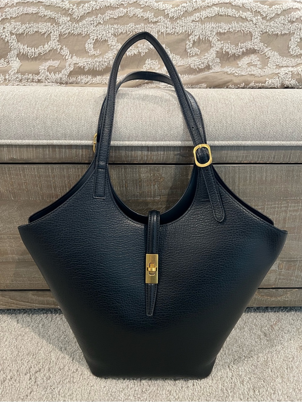 Miztique Black Leather Hobo bag-within-bag with Gold Hardware